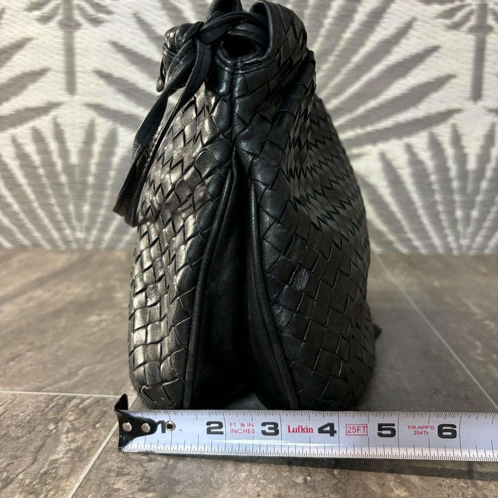Vtg Bottega Veneta Intrecciato Drawstring Pouch Bag Blk Woven Leather Italy - Picture 15 of 16